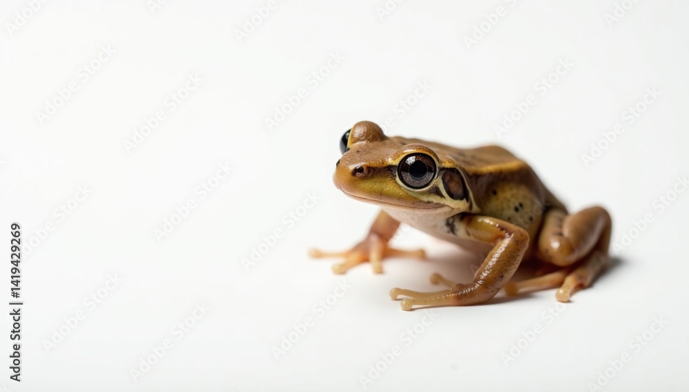 Fototapeta premium Small brown frog on plain white, showing texture, white, macro