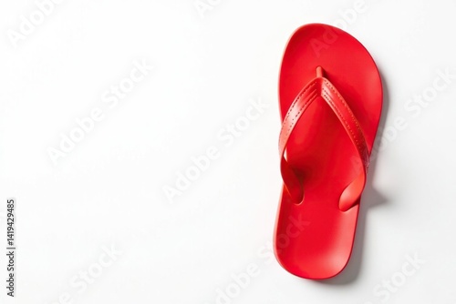 Obraz na płótnie A plastic red flip-flop isolated on white background , thongs, white background, beach w salonie