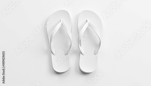 Obraz na płótnie Pair of white flip-flops, isolated, white backdrop, plastic, isolated, soles w salonie