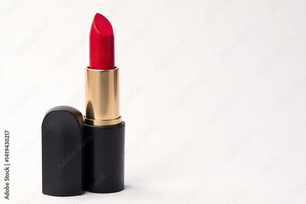 Bold red lipstick, pure white background, impeccable detail, color, focus, texture