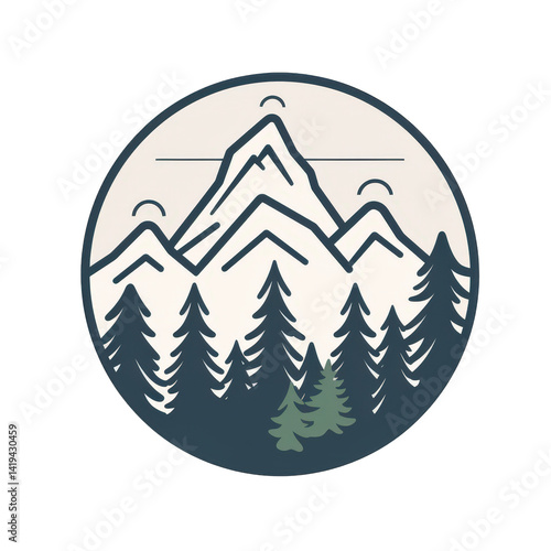 Scenic mountain landscape illustration featuring towering peaks and evergreen trees, set against a serene sky, ideal for nature-themed designs , isolated on white or transparent png