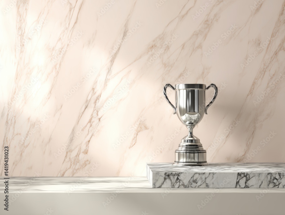 Obraz premium A silver trophy sitting on a marble stand