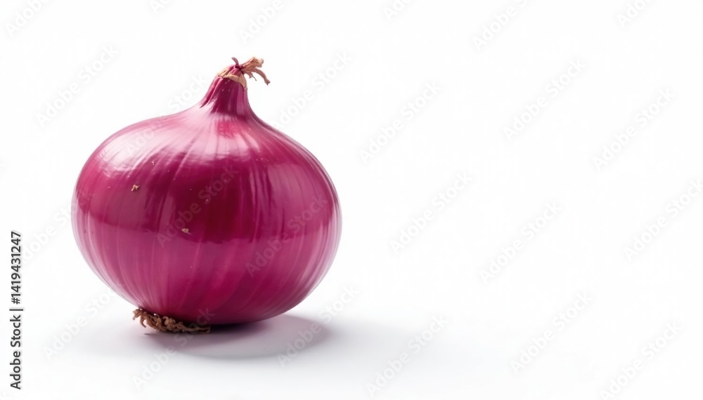 Single red onion, vibrant color, clean white background, macro, shallots, vegetable