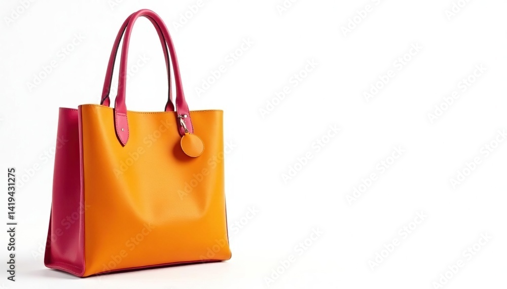Stylish tote bag, isolated on white background, background, leather, design