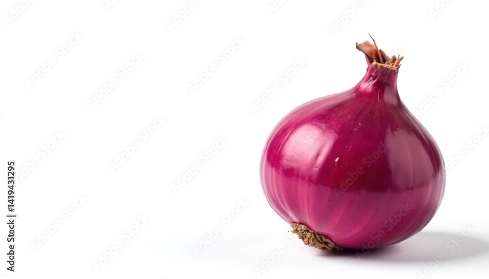 Single red onion, vibrant color, clean white background , allium, sharp, organic