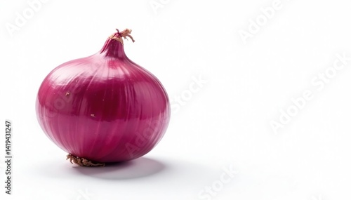 Obraz na płótnie Single red onion, vibrant color, clean white background, macro, shallots, vegetable w salonie