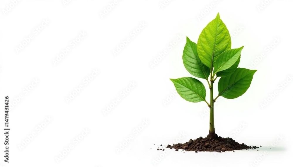 Young tree, isolated on seamless white, showing early growth stages , botany, backdrop