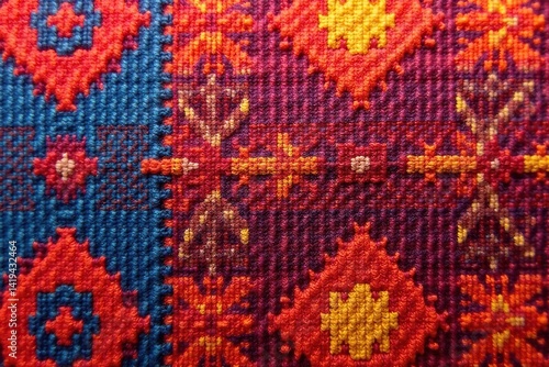 Obraz na płótnie Woven fabric textile sample with repeating geometric design, style, textile design, cloth w salonie