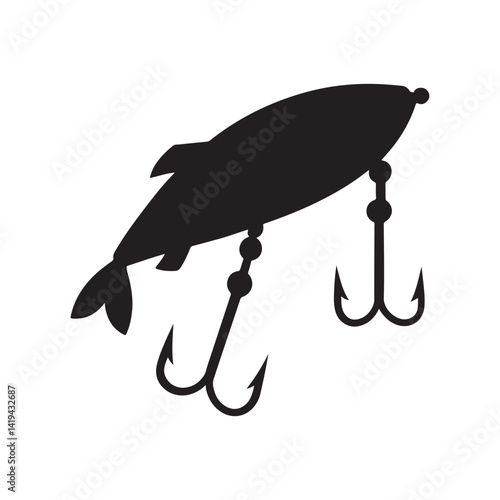 Fishing Bait, Double Hook Solid Flat Vector Icon Isolated on White Background
