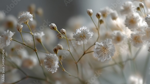 Delicate Gypsophila Flowers, Blooming Elegance. The image captures a cluster of delicate white gypsophila flowers. Their intricate details and soft texture create a sense of serenity