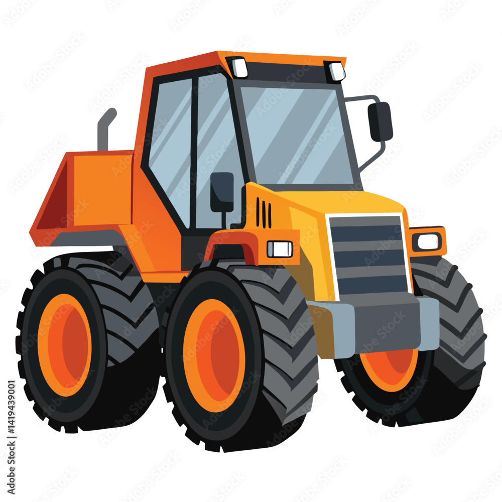 Obraz premium Orange and Yellow HeavyDuty Tractor with Large Tires on White Background