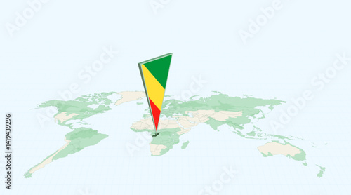 Highlighted Congo on Global Map with 3D Flag Location Pin of Congo.