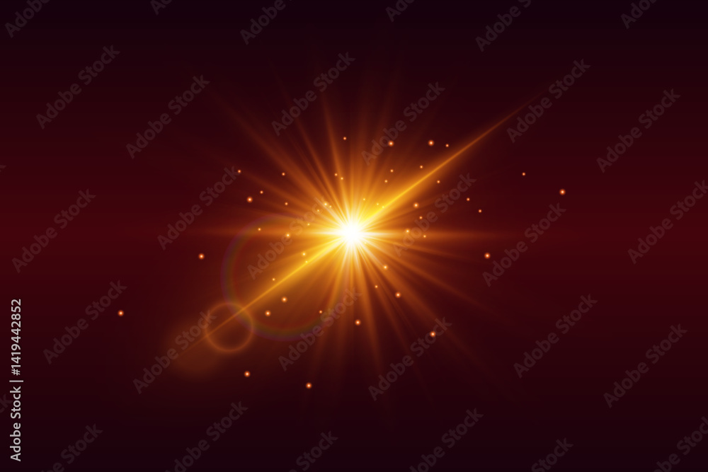 Naklejka premium Light effect of flash of star sparks. On transparent background.