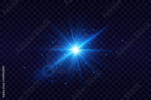 Light effect of flash of star sparks. On transparent background.