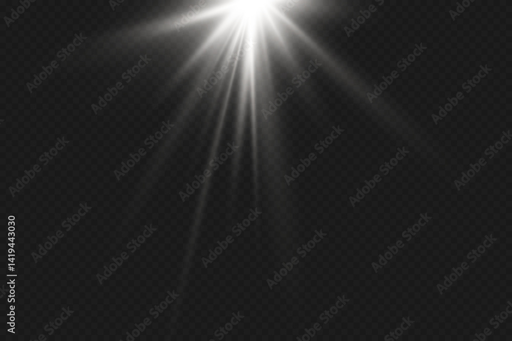 White glowing light rays. On a transparent background. White glowing light rays. On a transparent background.