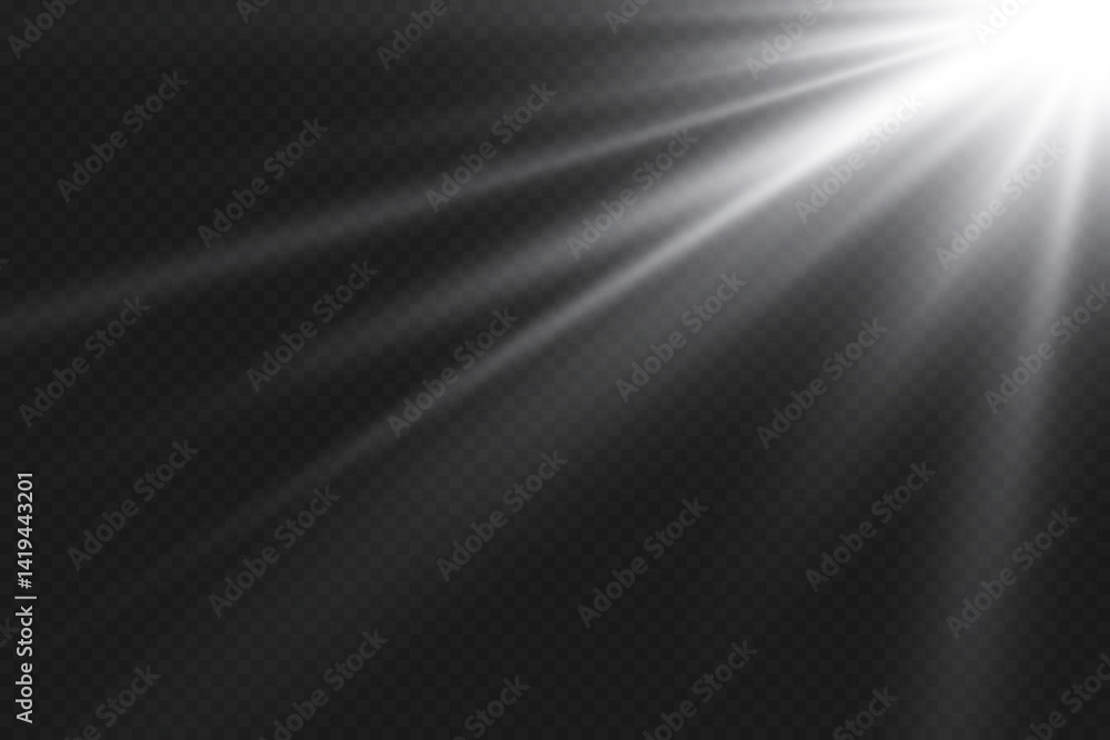 White glowing light rays. On a transparent background. White glowing light rays. On a transparent background.
