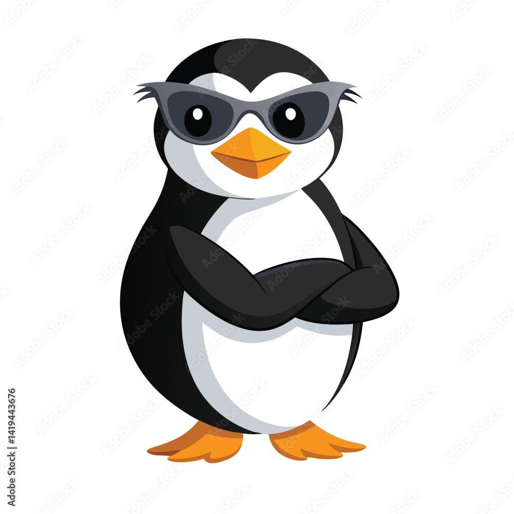 Obraz premium Standing Penguin Cartoon Character with Sunglasses and Crossed Arms Design
