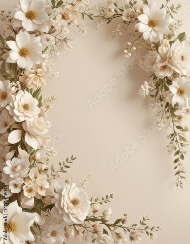 Delicate cream backdrop, blooming floral motif, elegant design, graphic, elegant