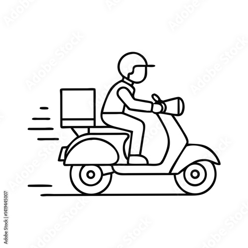 Delivery rider speeding on a scooter in a minimalist style  