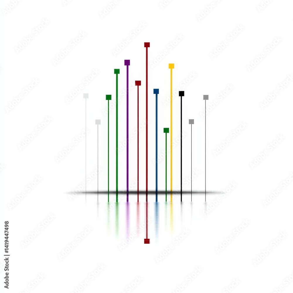 Abstract Minimalist Art: Colorful Vertical Lines with Reflections on a White Background