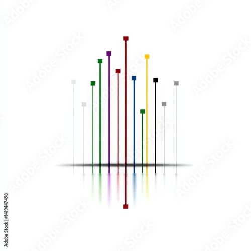 Obraz na płótnie Abstract Minimalist Art: Colorful Vertical Lines with Reflections on a White Background w salonie