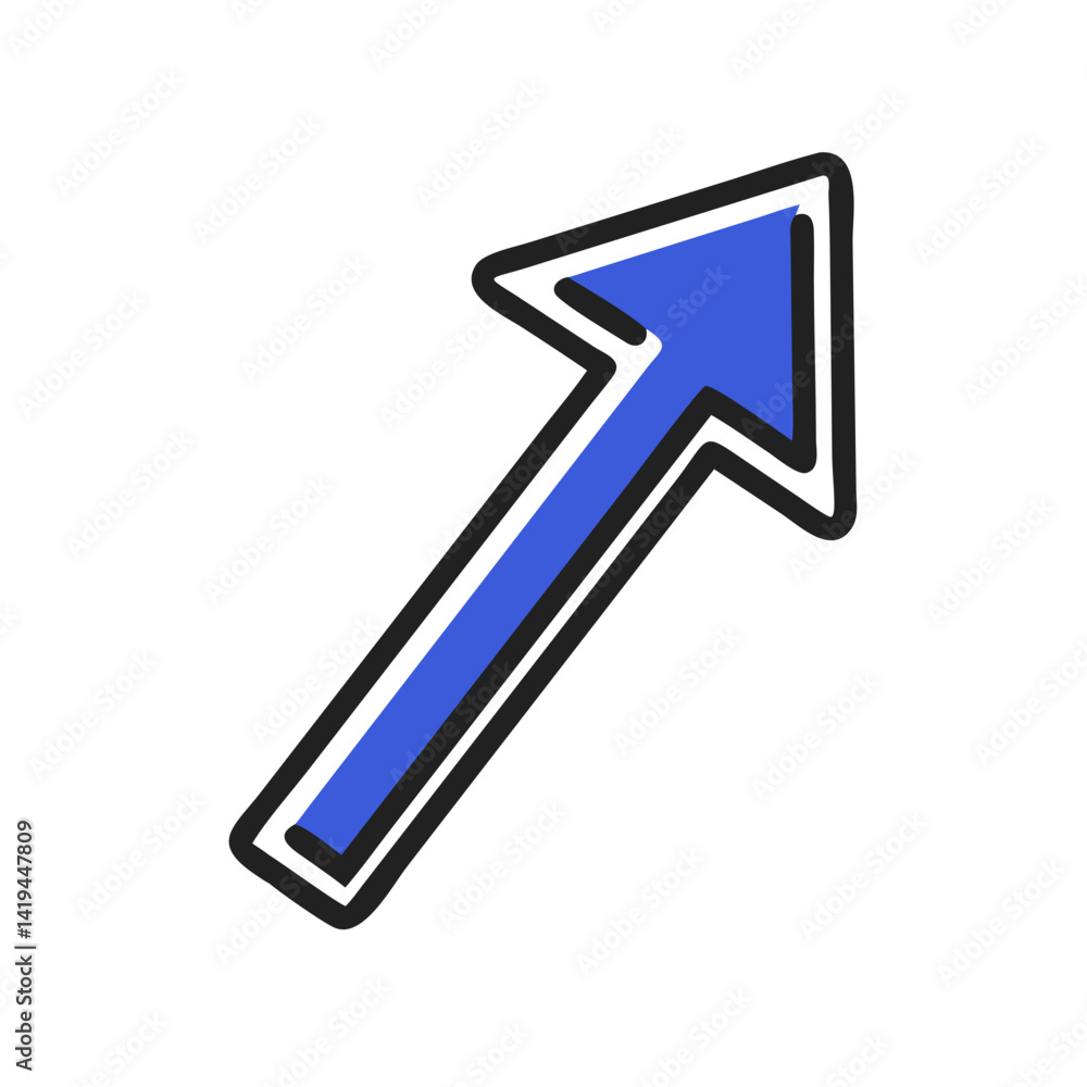Diagonal upward right arrow icon in blue and black outline style Diagonal upward right arrow icon in blue and black outline style