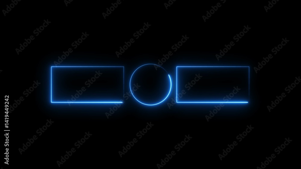 Neon glowing shapes animation. circle and rectangles on black background. Neon glowing shapes animation. circle and rectangles on black background.