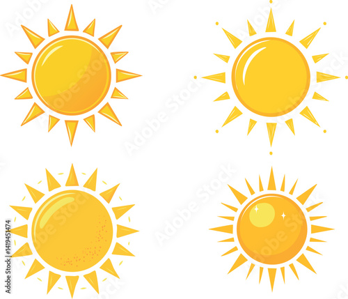 Set of yellow suns with rays 