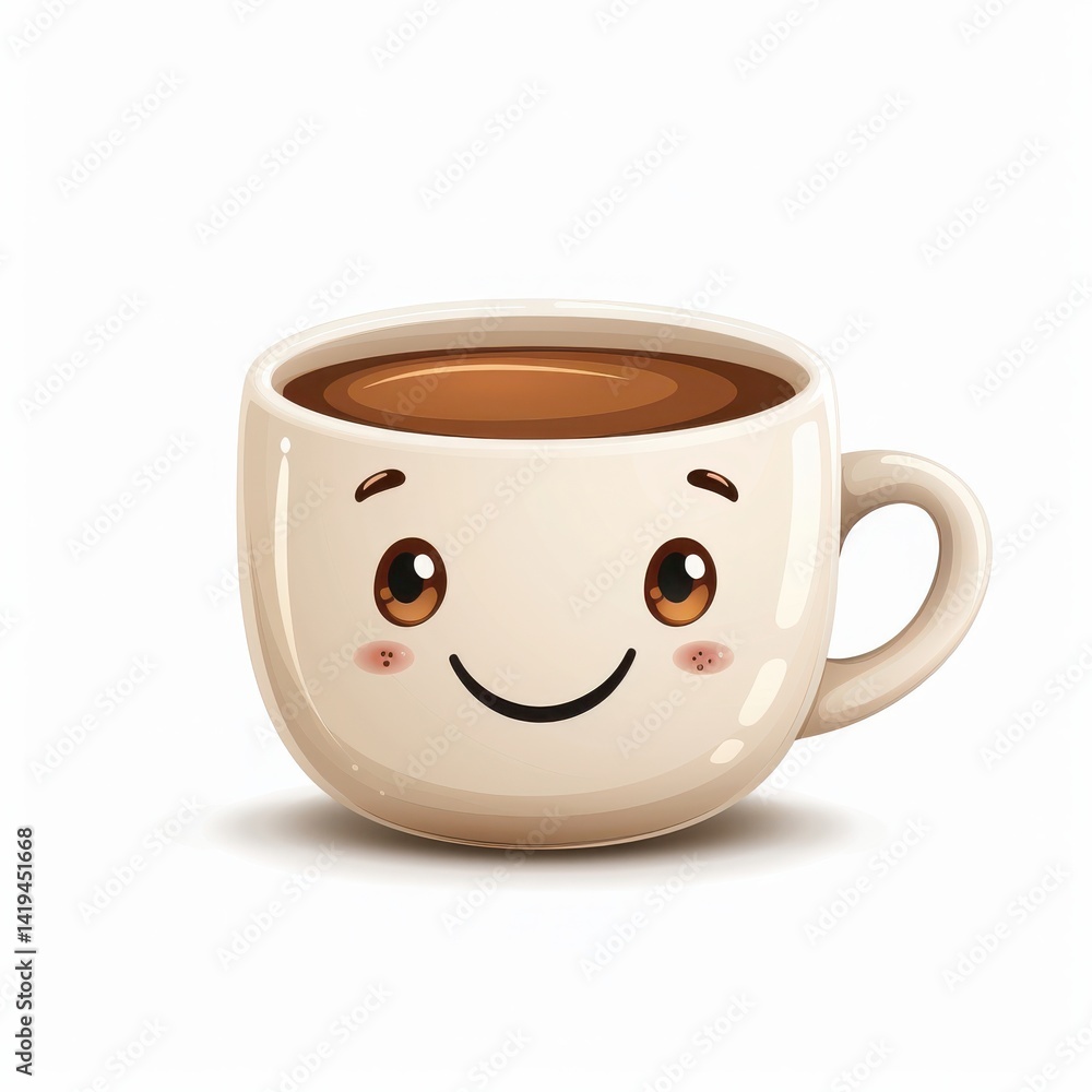 Cute Cartoon Coffee Cup with Smiling Face Design for Kids Cute Cartoon Coffee Cup with Smiling Face Design for Kids