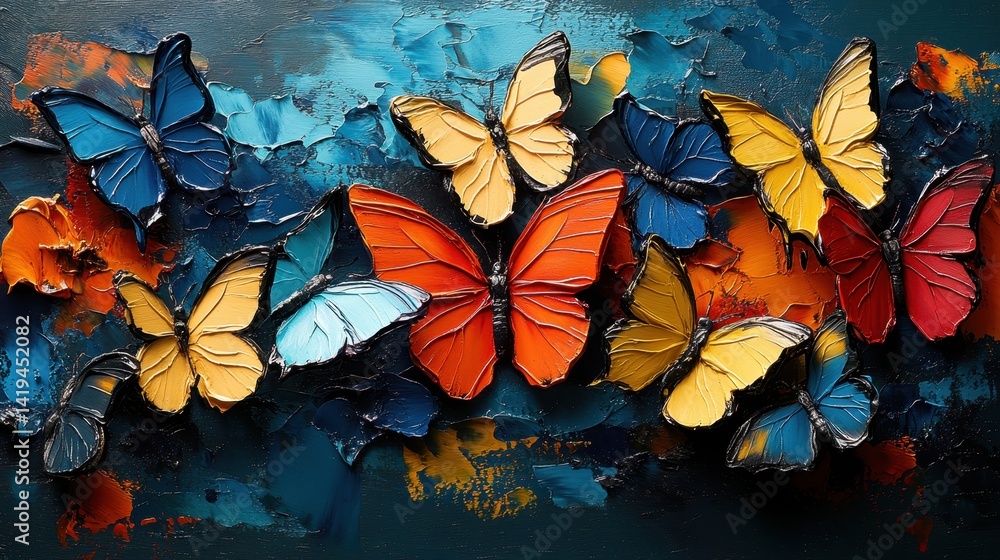 Vibrant Butterfly Collection: A breathtaking ensemble of vividly painted butterflies, each displaying unique colors and patterns, creating a stunning display of nature's artistry.