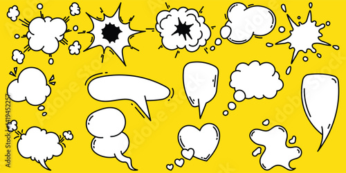 Set of comic speech bubbles. Hand drawn speech bubbles, retro. Pop art style. Vector illustration. Editable stroke