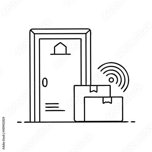 Delivery packages next to a door with sound notification  