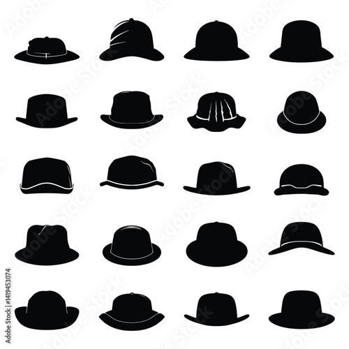 Various caps and hats simple minimal black silhouettes