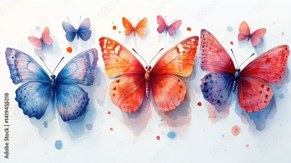 Butterfly Watercolor Art: A captivating watercolor illustration of colorful butterflies showcases the beauty of nature.