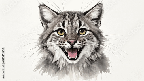 Amber Brushstrokes: wildfire glide bobcat smile happy isolated watercolor vector illustration svg 
