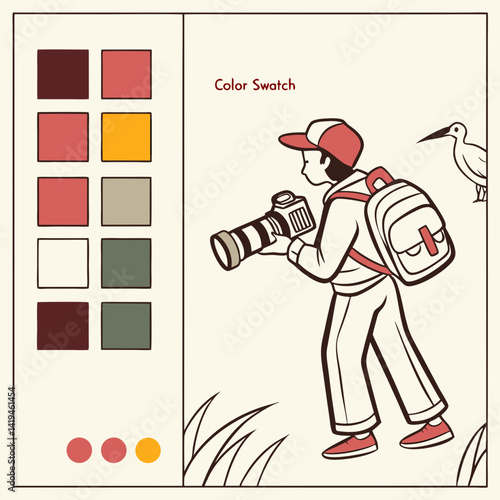 Photographer Illustration Capturing Birds In Nature With Color Palette Presentation