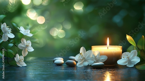 Serene Candlelight and Blossoms: A Tranquil Spa Setting