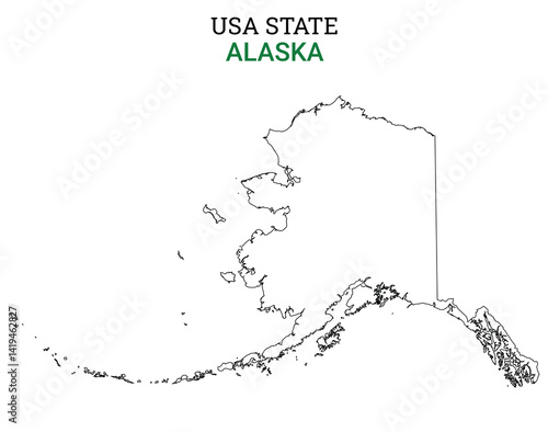 Alaska map of USA state. Alaska map vector illustration. Alaska vector map on white background.