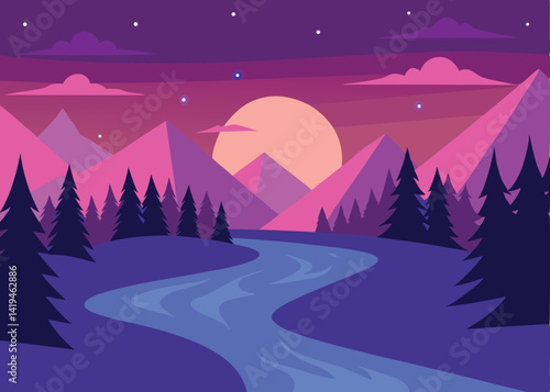 Cartoon Forest Scene with Pine Trees