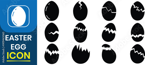Broken Easter eggs icon set. Silhouette of broken Easter egg symbol icon vector set. Ester eggs shell.  Cracked egg vector illustration.