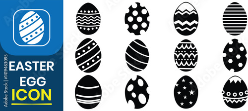 Easter eggs icon, vector set. Easter eggs silhouette set. Easter day festival, egg, decoration, celebration, symbol collection, logo isolated. Vector illustration.
