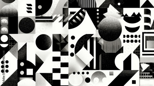 Wallpaper Mural Black and white geometric shapes creating a dynamic design with repeating patterns Torontodigital.ca