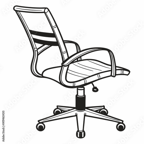 Black And White Outline Drawing Of Modern Office Chair With Armrests