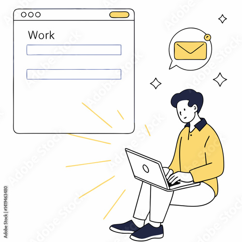 Freelancer Works Remotely While Getting New Emails On Laptop