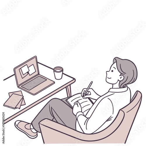 Young Man Relaxing At Home And Writing In A Notebook On The Sofa