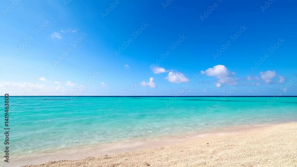 Aguas de un mar cristalinas, golpeando en la orilla de de una playa paradisiaca, cielo azul intenso con pequeñas nubes blancas. Aguas de un mar cristalinas, golpeando en la orilla de de una playa paradisiaca, cielo azul intenso con pequeñas nubes blancas.