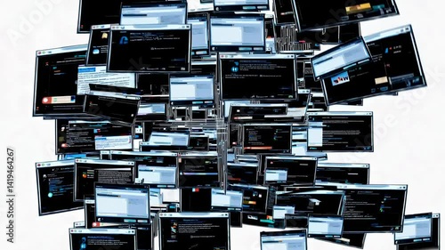 Numerous browser windows stacked chaotically, illustrating digital multitasking overload