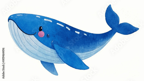 Watercolor leviathan: azure glide blue whale smile happy isolated vector illustration svg 