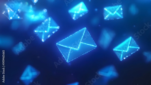 Glowing Blue Digital Envelopes Floating in a Vibrant Background