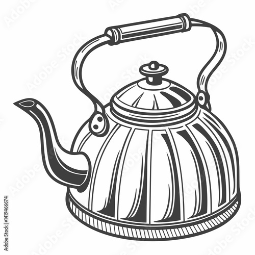 Vintage Style Kettle Vector Illustration Black And White Kitchenware Design